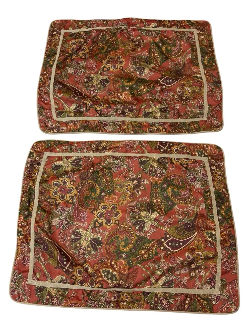 2 Chaps Ralph Lauren Chandler Paisley Pillow Shams Standard Rust Green Gold